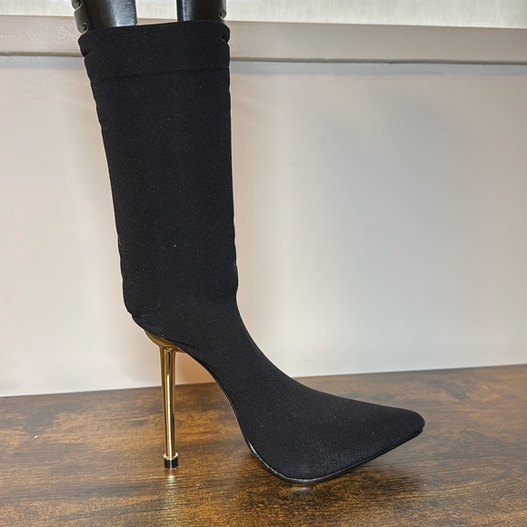 Black and Gold Ankle Sock Boots - Picture 5 of 9